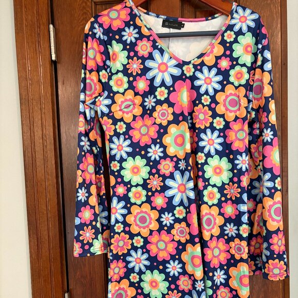 60s 70s flower power costume short dress Size XL Multicolor - Picture 1 of 6